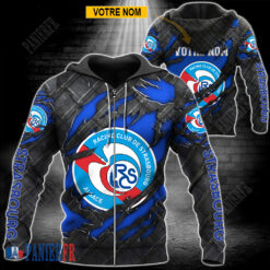 RC Strasbourg Alsace – Veste à capuche zippée Édition spéciale Avec Nom Personnalisé