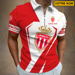 AS Monaco – Polo à fermeture éclair Nouveau style Avec Nom Personnalisé