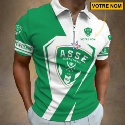 AS Saint-Étienne – Polo à fermeture éclair Nouveau style Avec Nom Personnalisé