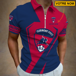 Clermont Foot 63 – Polo à fermeture éclair Nouveau style Avec Nom Personnalisé