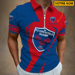 FC Grenoble Rugby – Polo à fermeture éclair Nouveau style Avec Nom Personnalisé
