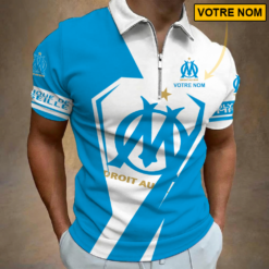 Olympique de Marseille – Polo à fermeture éclair Nouveau style Avec Nom Personnalisé