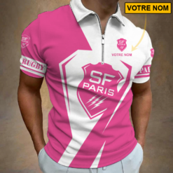 Stade Francais – Polo à fermeture éclair Nouveau style Avec Nom Personnalisé