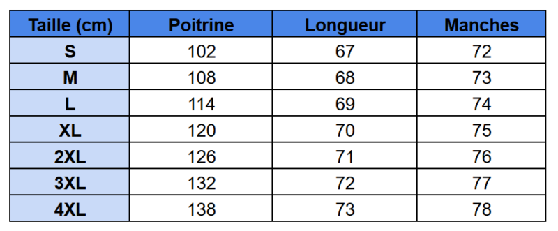 Sweat demi-zippé - Guide des tailles