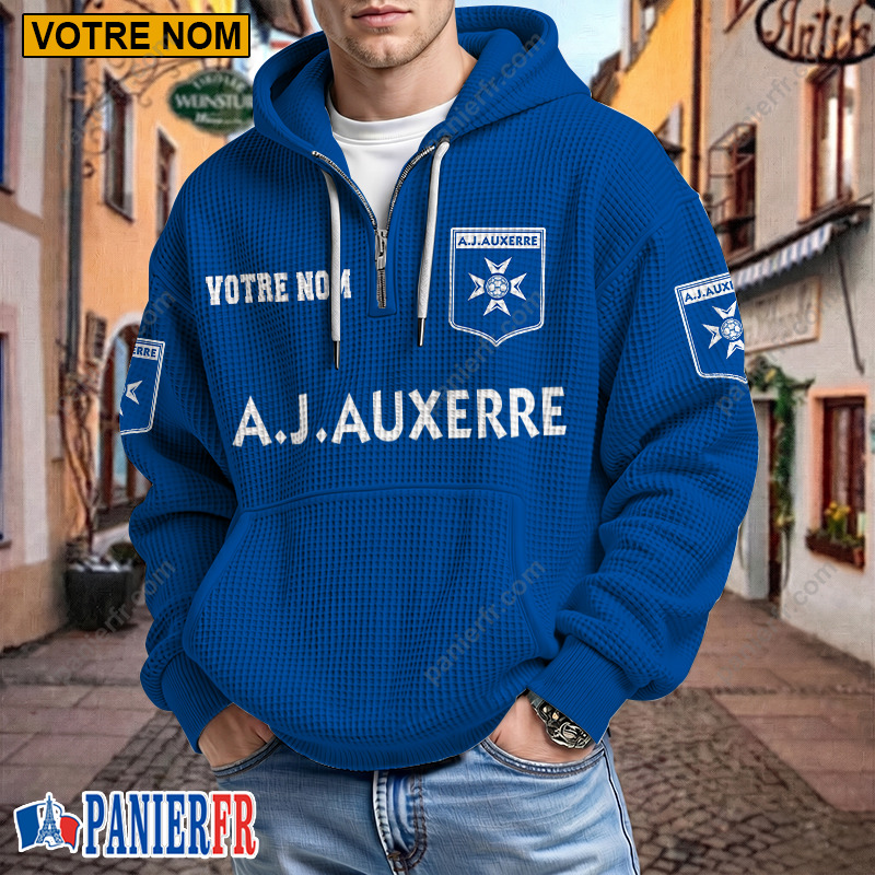 AJ Auxerre – Hoodie Gaufré Nouveau style Avec Nom Personnalisé AJ Auxerre – Hoodie Gaufré Nouveau style Avec Nom Personnalisé
