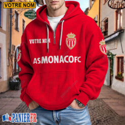 AS Monaco – Hoodie Gaufré Nouveau style Avec Nom Personnalisé