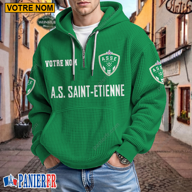 AS Saint-Étienne – Hoodie Gaufré Nouveau style Avec Nom Personnalisé AS Saint-Étienne – Hoodie Gaufré Nouveau style Avec Nom Personnalisé