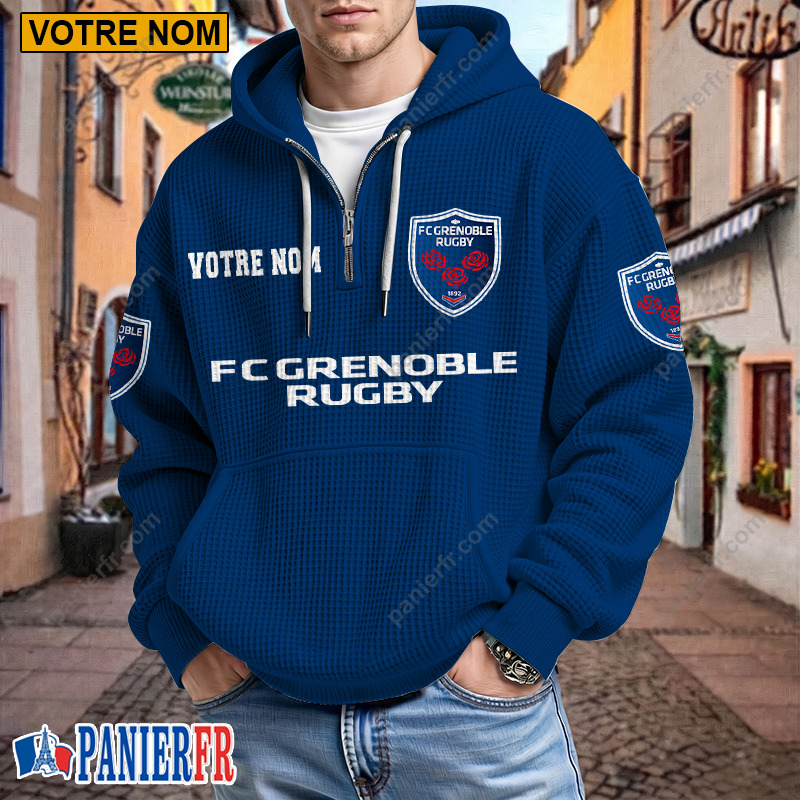 FC Grenoble Rugby – Hoodie Gaufré Nouveau style Avec Nom Personnalisé FC Grenoble Rugby – Hoodie Gaufré Nouveau style Avec Nom Personnalisé