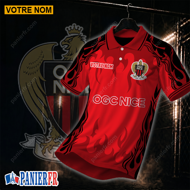 OGC Nice – Chemise polo Nouvelle édition Avec Nom Personnalisé OGC Nice – Chemise polo Nouvelle édition Avec Nom Personnalisé