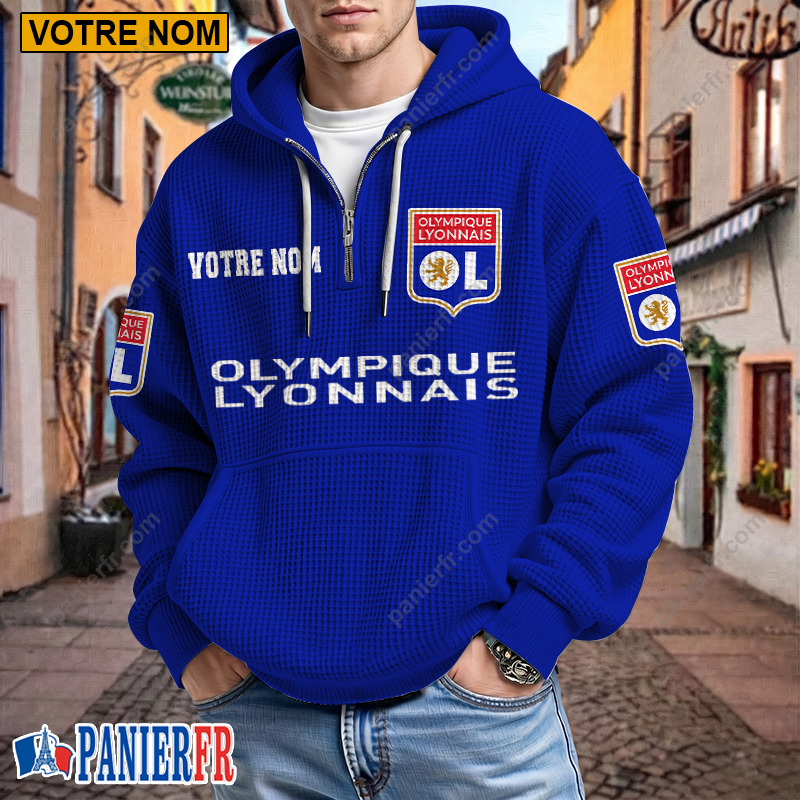 Olympique Lyonnais – Hoodie Gaufré Nouveau style Avec Nom Personnalisé Olympique Lyonnais – Hoodie Gaufré Nouveau style Avec Nom Personnalisé