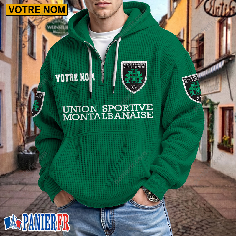 US Montauban – Hoodie Gaufré Nouveau style Avec Nom Personnalisé US Montauban – Hoodie Gaufré Nouveau style Avec Nom Personnalisé